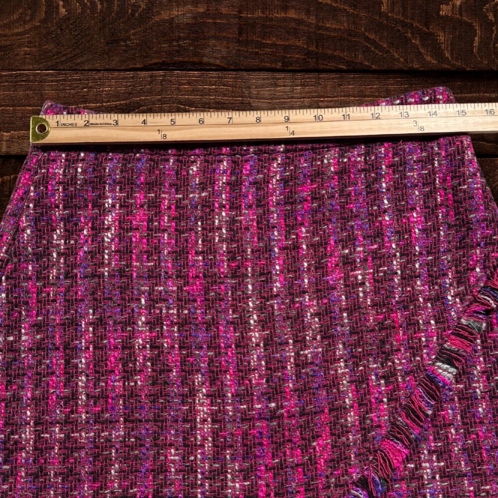 Zara Basic Magenta Pink Tweed Mini Skirt Fringe Trim Preppy Bouclé Medium - Picture 7 of 10